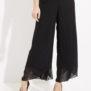 Alex Evenings Wide Leg Tulip Hem Dress Pants Medium Pull On Black Chiffon Party